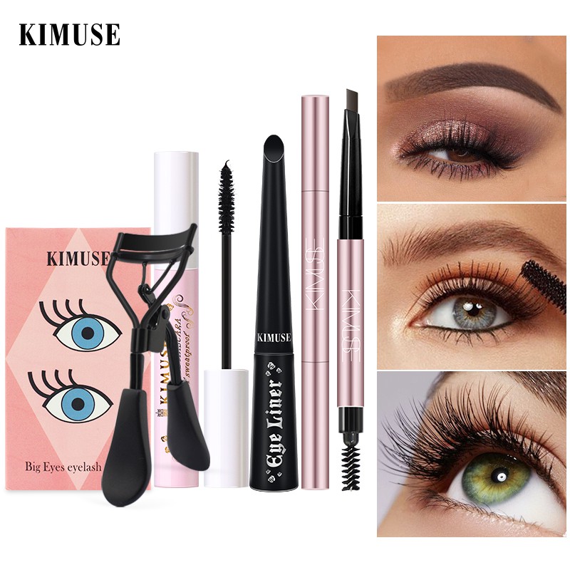 Bộ 4 Món KIMUSE Gồm Bút Kẻ Mày 2 Đầu Chống Nước + Mascara Dày Mi + Bút Kẻ Mắt Dạng Lỏng + Dụng Cụ Bấm Cong Lông Mi | BigBuy360 - bigbuy360.vn