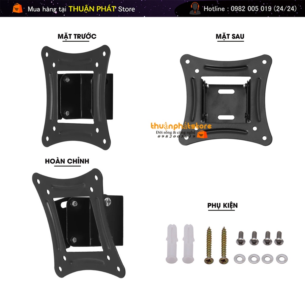 Giá Treo Màn Hình 17 - 27 (Upto 32Inch) Model C12 / Cách Tường 3,5 Cm  - Tùy Chỉnh Góc Nghiêng Xuống 10 Độ