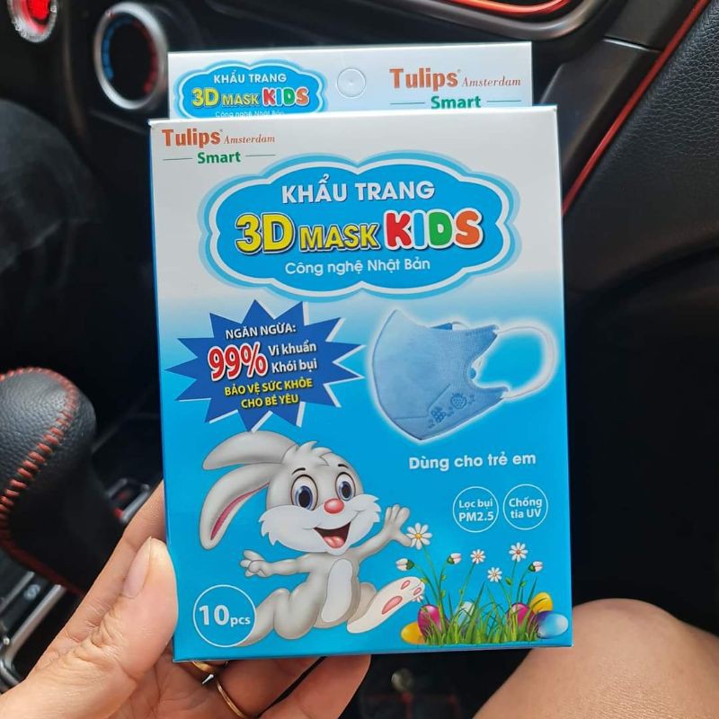 Khẩu Trang trẻ em 3D Kids Tulip  kháng khuẩn 4 lớp hộp 10 cái