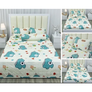 Trọn Bộ Chăn Phao 5 Món Ga Gối Poly loại 1 Chăn Bông Như Hình [Loại Bông Dày] ( khủng long trắng )