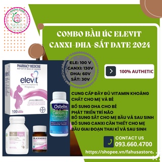 COMBO BẦU ÚC - Bộ tứ Vitamin Úc - Elevit , Canxi Ostelin , DHA Bio Island , Sắt Blackmore DATE 2024