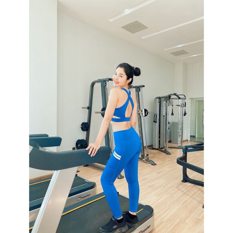 Quần Dài Tập Gym, Yoga, Thể Thao Nữ Có Điểm Nhấn 2 Sọc 1 Bên Túi, Chất Polly Cực Đẹp