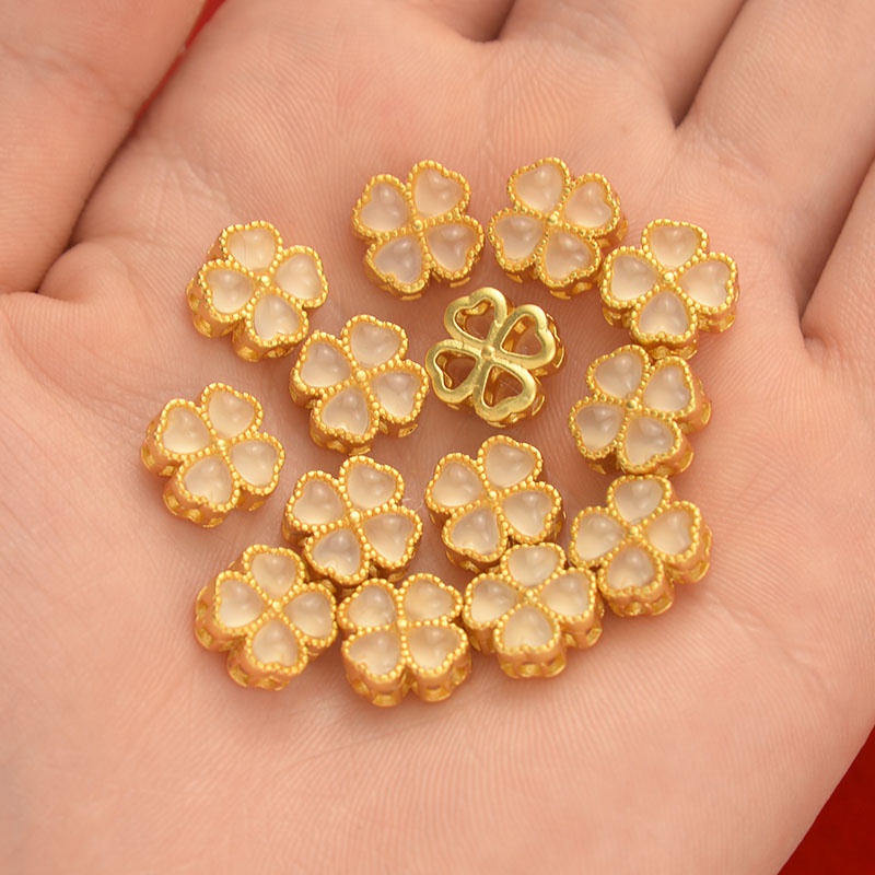 Phụ Kiện Trang Sức Vòng Đeo Tay Dây Bện Mặt Cỏ Bốn Lá Màu Vàng Đỏ Phong Cách Cổ Điển diy