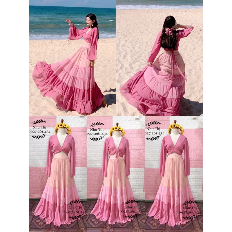 (miễn phí chỉnh váy) sét maxi boho áo cột ngực và chân váy chuyển màu sang trọng đi du lịch chụp hình sống ảo | BigBuy360 - bigbuy360.vn