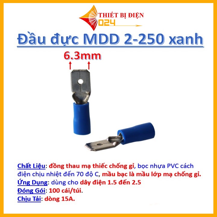 Gói 100 đầu cốt (cos) FDD2-250 loại tốt đầu cos ghim đực cái, cos nối đây điện