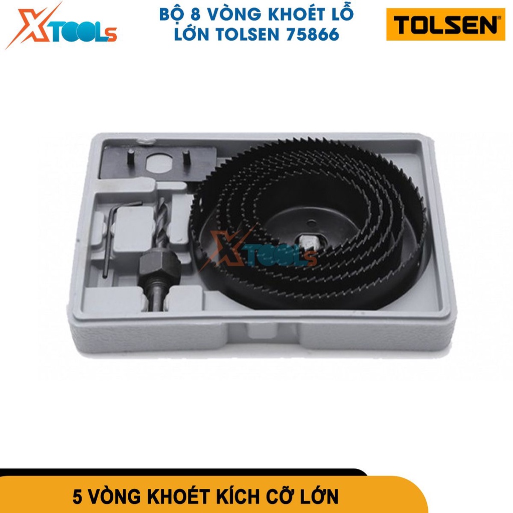 Bộ 8 vòng khoét lỗ lớn Tolsen 75866, chất liệu hợp kim thép size 64mm, 76mm, 89mm, 102mm, 127mm [CHÍNH HÃNG][XTOOLS]