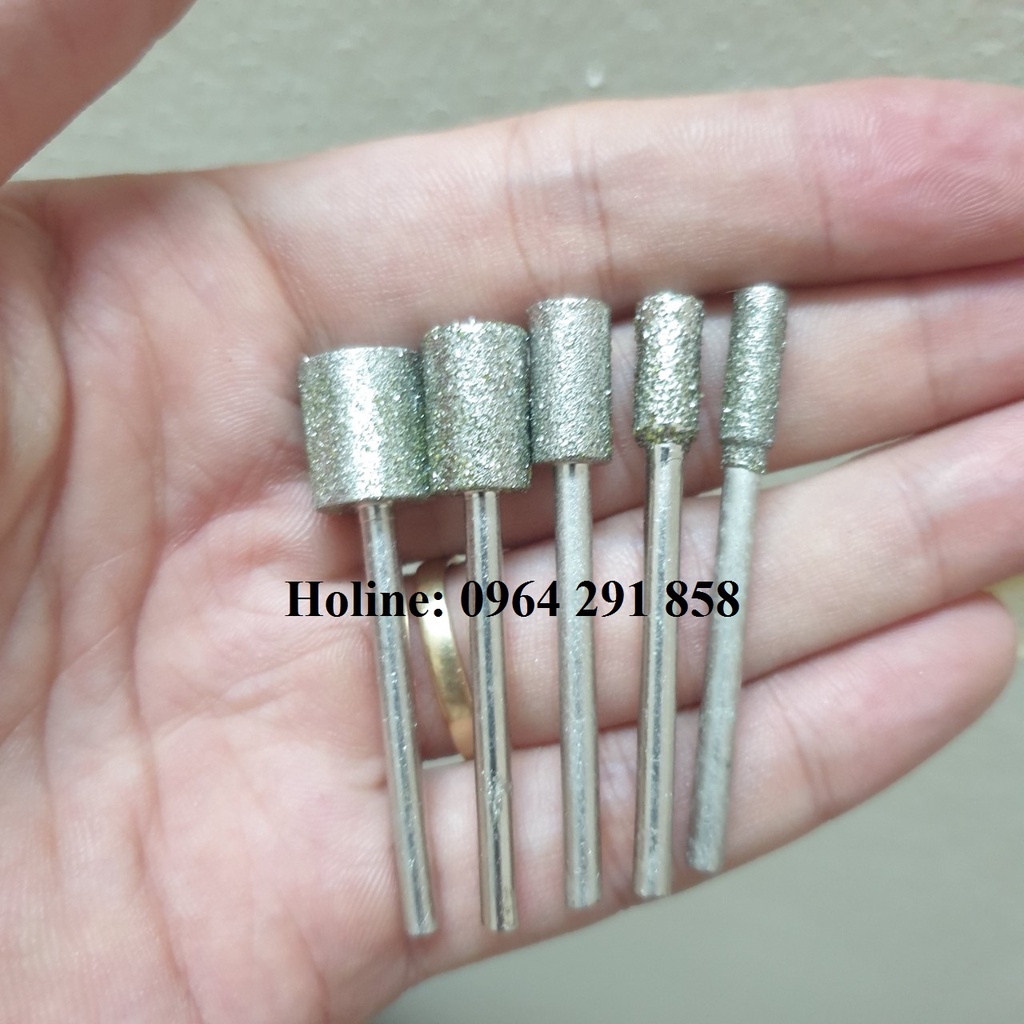 Mũi mài kim cương, mũi mài khắc đá, ngọc, hình trụ 3/4/5/6/8/10mm cán 3mm mũi kim cương hình trụ cán 3mm