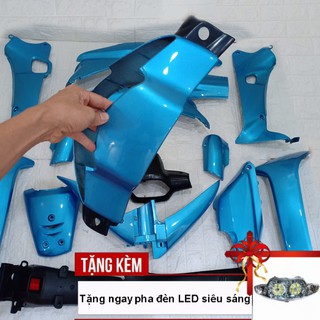 Bộ dàn áo xe WAVE anpha - Wave zx - wave 110 đời 2002-2006, nhựa nguyên sinh ABS màu XANH NGỌC - Tặng chiếc pha đèn led