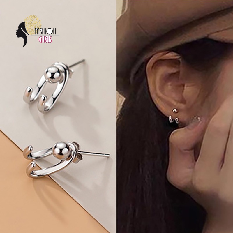 Đôi Khuyên tai hình chữ c có đính hạt thiết kế cá tính thời trang cho nữ YKD YUE