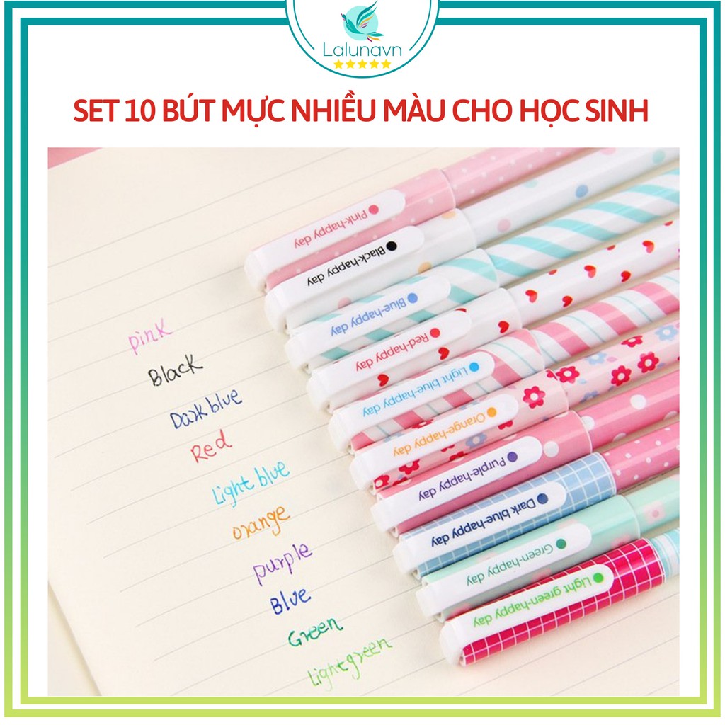 Hộp 10 bút màu 10 màu dễ thương, bút gel nét nhỏ phong cách hàn quốc - A44