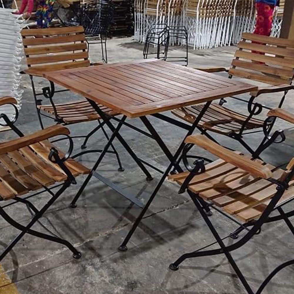 Bàn ăn, bàn café xếp gọn ngoài trời IBIE Reford mặt gỗ, chân sắt sơn tĩnh điện, tùy chọn màu sắc