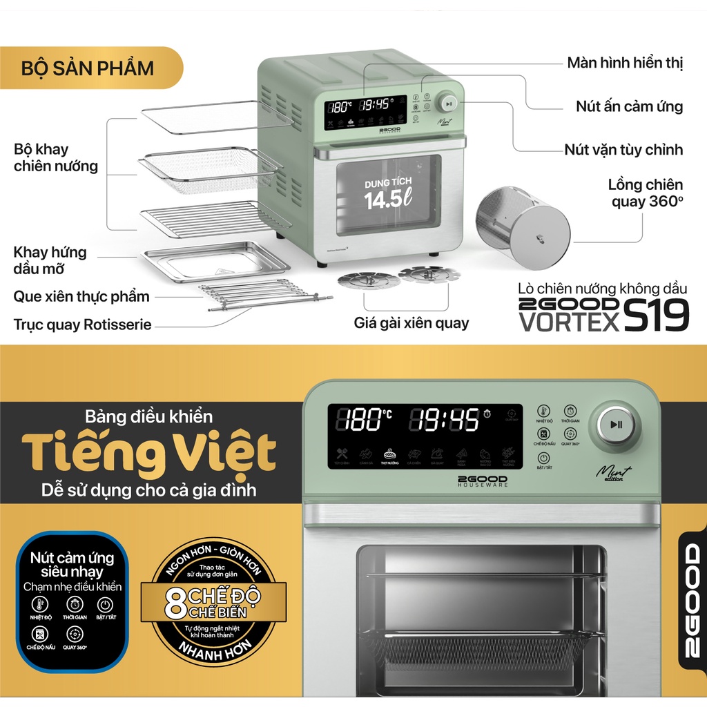 Nồi chiên không dầu 2GOOD Vortex S-19 Air Fryer Oven (14.5L)