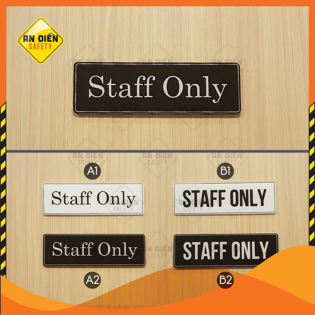 Bảng tên phòng nhân viên - STAFF ONLY bằng mica cao cấp, kèm miếng keo dán tường 3M, kích thước 19x6cm