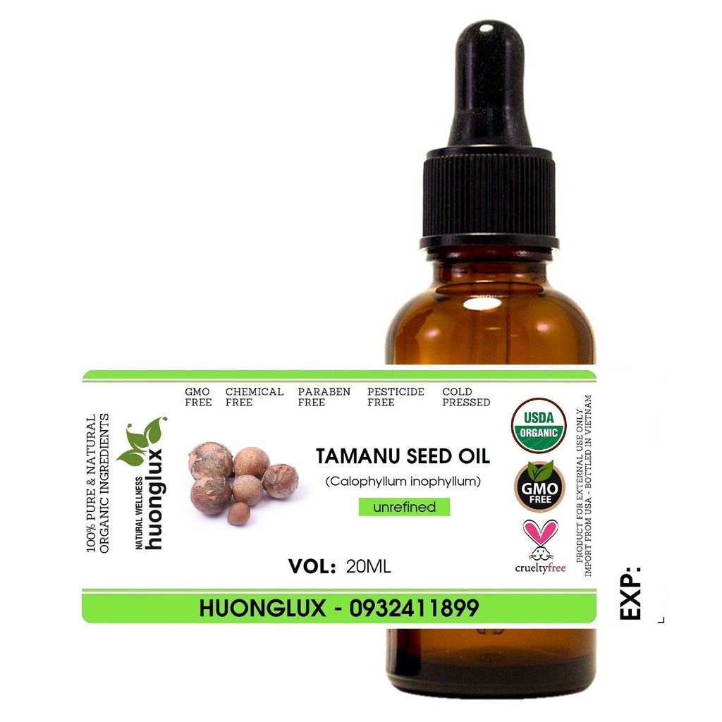 USDA Organic dầu Mù u Tamanu oil nguyên chất cho các vấn đề về da (mù u xanh)