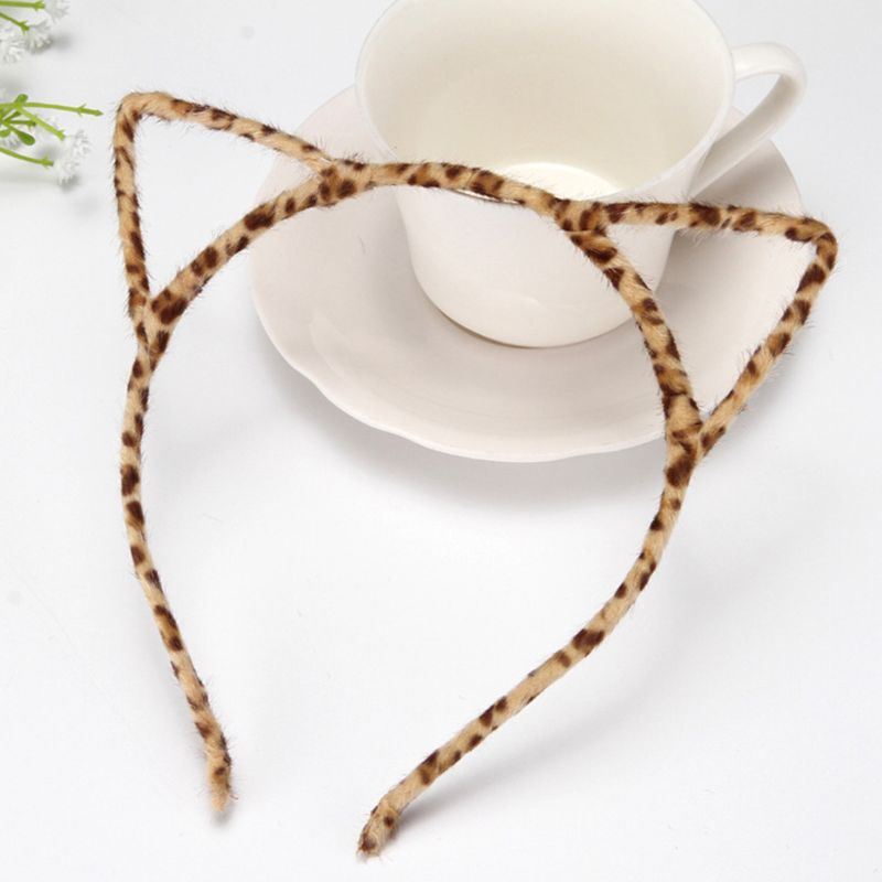 Băng Đô Tai Mèo Họa Tiết Da Báo Bằng Lông Nhung Co Giãn Dễ Thương Xinh Xắn Cho Nữ