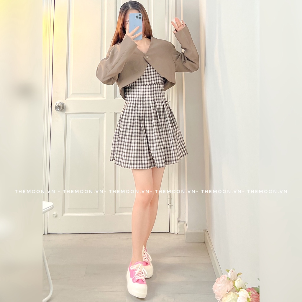Set đồ nữ đi chơi đầm hai dây kèm áo khoác croptop
