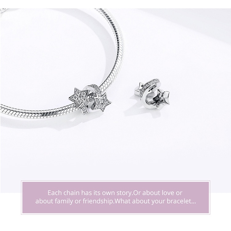 Hạt xỏ trang sức Bamoer bằng bạc thật đính đá zirconia sang trọng dùng làm vòng tay