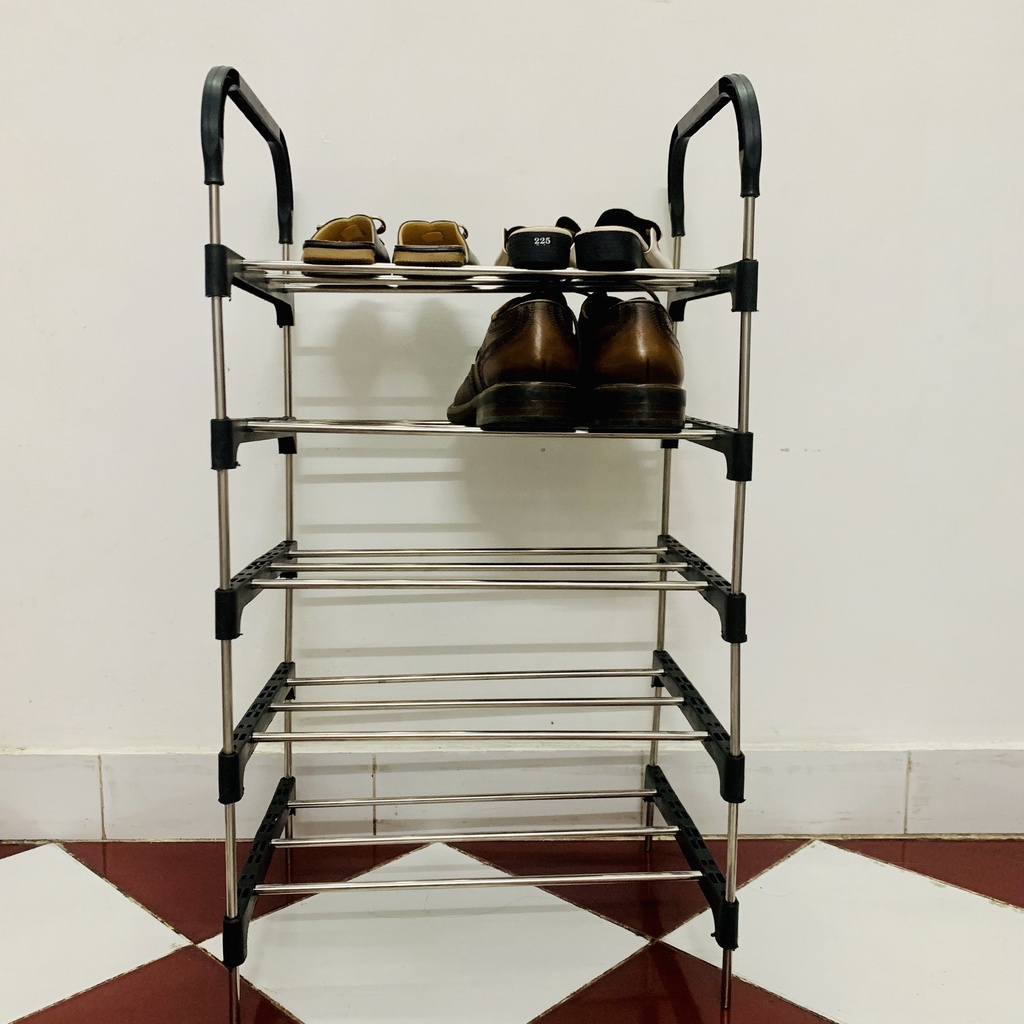 Kệ giày 5 tầng để giày dép lắp ghép thông minh bằng inox và nhựa