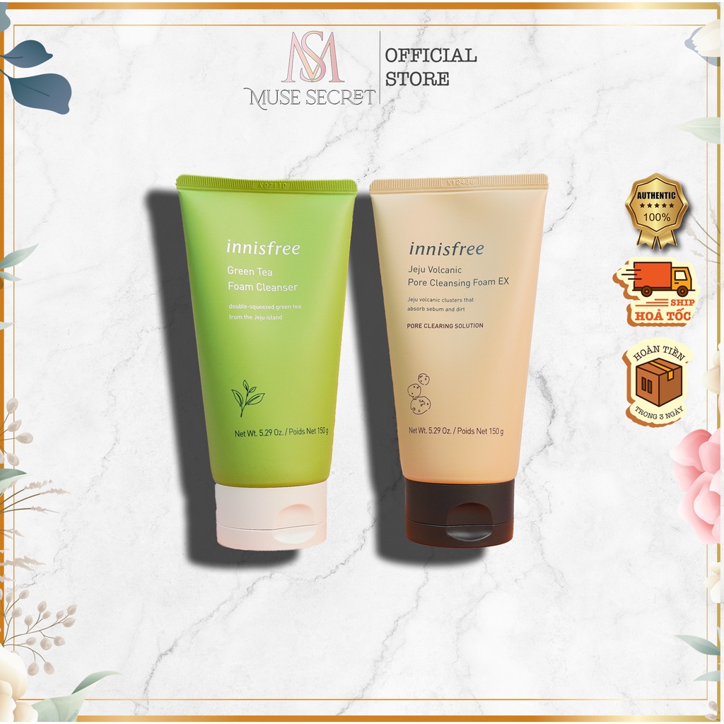 [Quà Tặng Khẩu Trang] Sửa Rửa Mặt Innisfree - Sữa rửa mặt Trà Xanh, Tro Núi Lửa Jeju Volcanic Pore Cleansing Foam 150ml