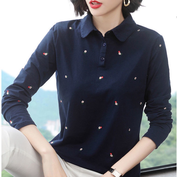 Áo polo 100% cotton Tay Dài Dáng Rộng Thời Trang Mùa Thu Dành Cho Nữ 7TRV