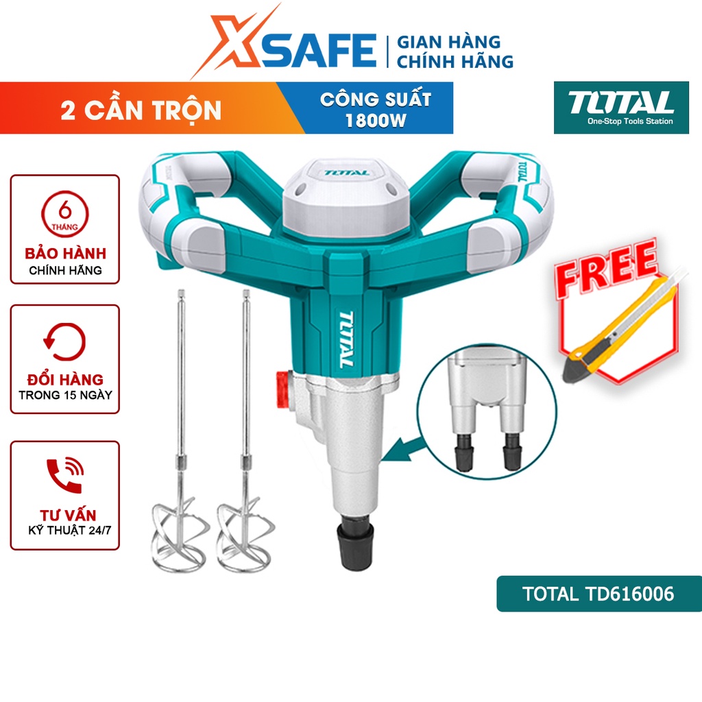 Máy trộn sơn TOTAL TD616006 công suất 1800W, đầu nhôm, kèm 1 đèn LED, 2 cần trộn sơn - [XSAFE]