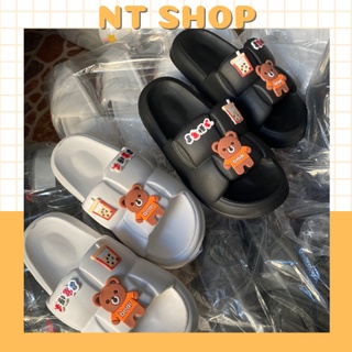 Dép bánh mì quai ngang nam nữ sticker gấu cute