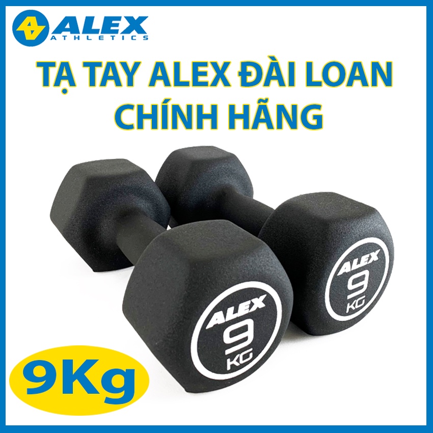 Bộ Tạ Tay Lục Giác Tại Nhà 9Kg ALEX Cao Cấp, Lõi Gang Đặc Bọc Cao Su, Tập Gym Yoga, Chống Trơn Trượt