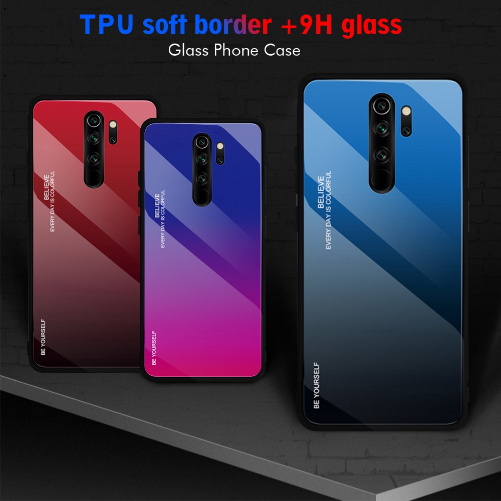 Ốp điện thoại mặt kính cường lực màu gradient cho Xiaomi Redmi Note 8 Pro 8A Mi CC9E Xiaomi