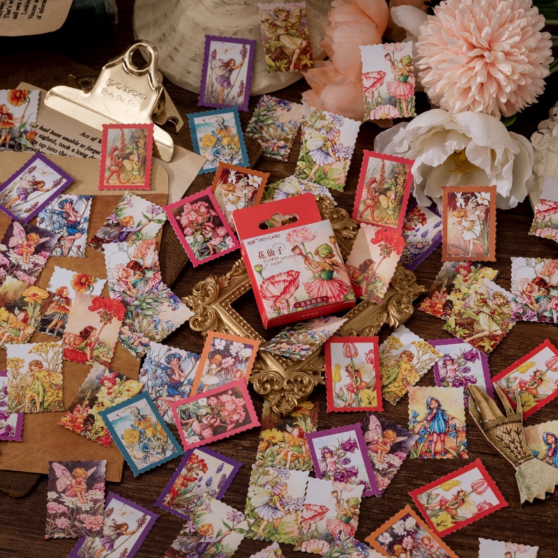 Sticker hộp 46 miếng dán - Tem Nàng Tiên Hoa - Hộp nhãn dán trang trí sổ tay bullet journal - M435