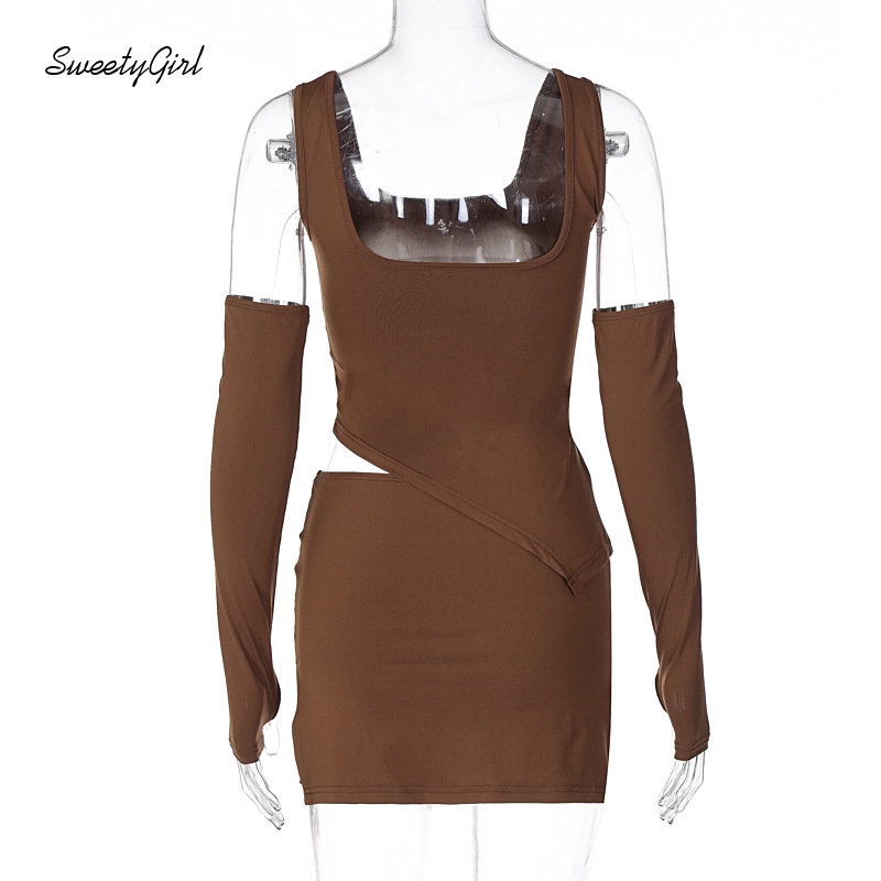 Bộ Đồ Thời Trang 2022 Cổ Vuông Màu Nâu Ôm Eo Quyến Rũ Cho Nữ