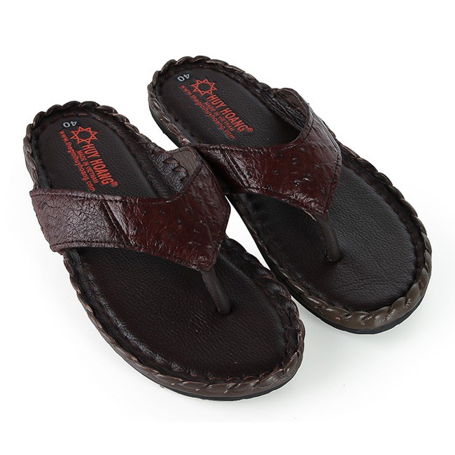 Dép nam da đà điểu Huy Hoàng màu nâu đất HP7418