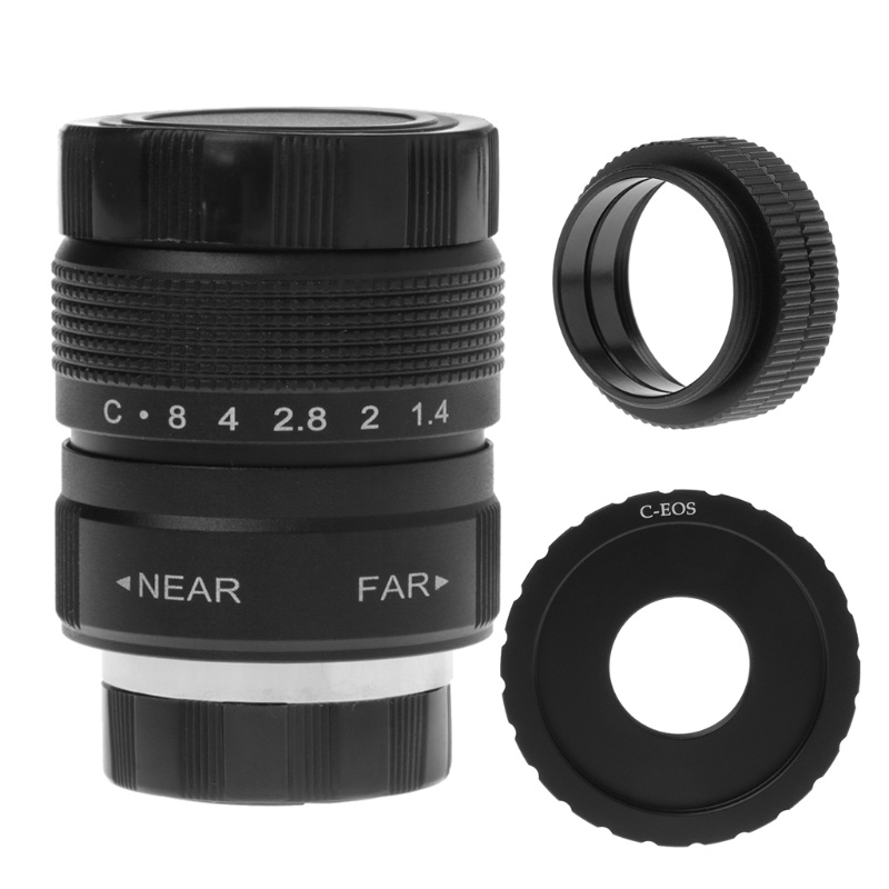 Thấu Kính zzz 25mm CCTV + 2 Vòng Micro Khoảng Cách + Ngàm C Sang M4 / 3 / NEX