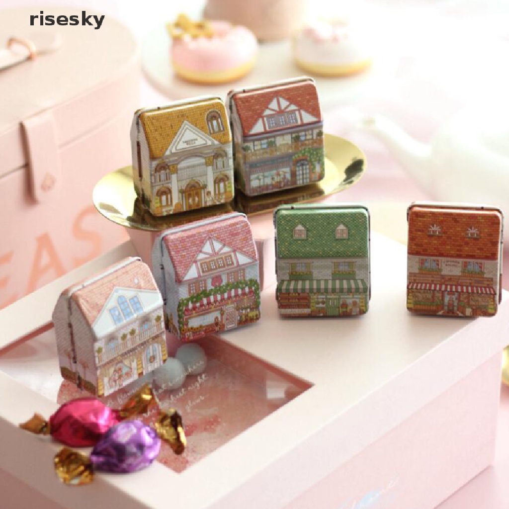 Hộp Thiếc Mini Đựng Tiền Xu / Kẹo Cưới Hình Ngôi Nhà Dễ Thương ♨Trên đó