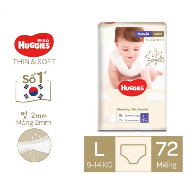 BỈM QUẦN/DÁN HUGGIES THIN &amp; SOFT L44/XL36/XXL28/L72/XL62/XXL46/M54/L46/XL42