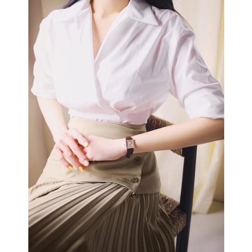 Set chân váy rập ly hai lớp và áo sơ mi vạt chéo COCOA, set đồ ulzzang công sở siêu đẹp SCV5