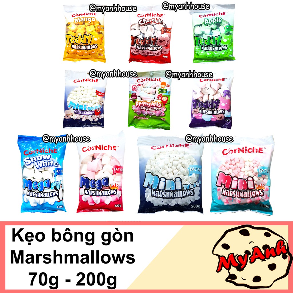 [Mã 267FMCGSALE giảm 8% đơn 500K] KẸO BÔNG GÒN MARSHMALLOW CORNICHE 70-120G DATE T12/2021