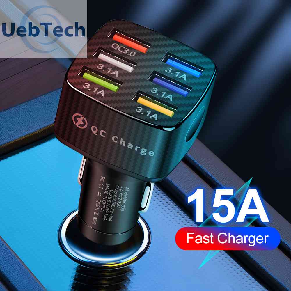 Tẩu Sạc Điện Thoại Nhanh QC3.0 6 Cổng USB 15A Cho Xe Hơi