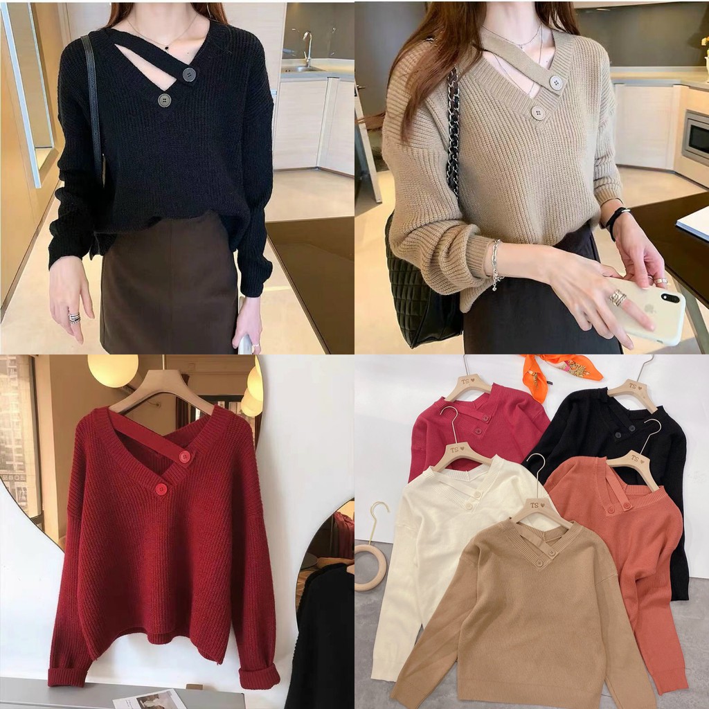 XẢ ÁO LEN NỮ CAO CẤP CỔ TIM ĐAN CÚC QUẢNG CHÂU AL8198