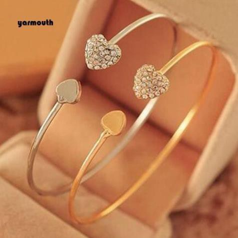 Vòng tay hở hình trái tim đính đá lấp lánh