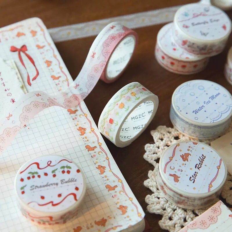 (Chiết theo chu kỳ) Băng dính washi tape hoạ tiết đáng yêu thích hợp trang trí JOURNAL