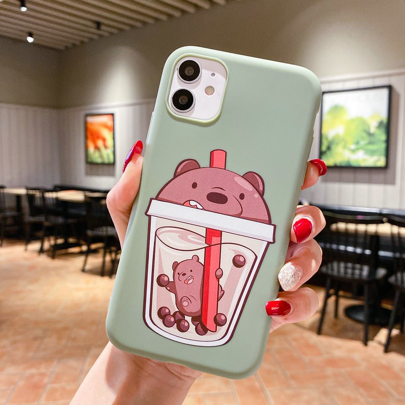 Ốp lưng Huawei Y9 Y7 Y6 P30 Mate 20 Pro Prime 2018 2019 Nova 2i 3e 3i 5T Samsung M30s M20 J6 A6 Plus 2018  Milk Tea Bear Matte Soft Case Cover/HSND