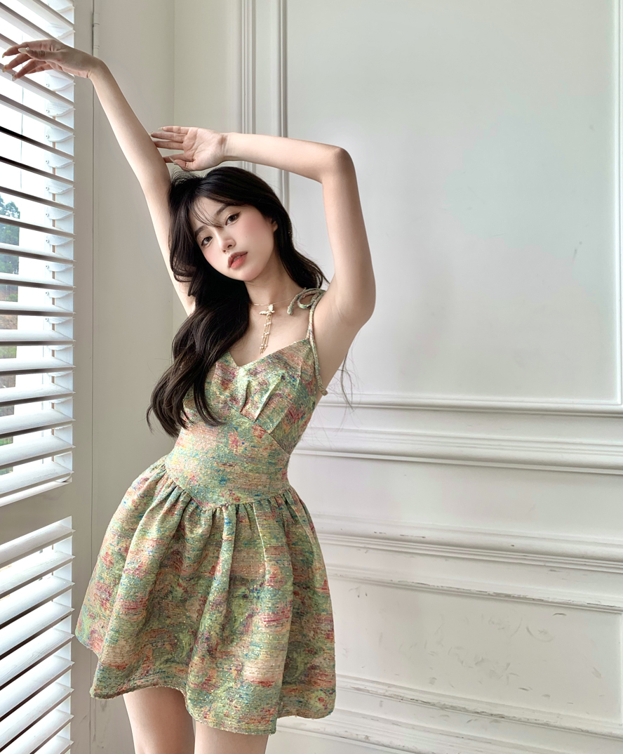 Đầm Hai Dây In Họa Tiết Tranh Sơn Dầu Phong Cách Hàn Quốc Cho Nữ | BigBuy360 - bigbuy360.vn