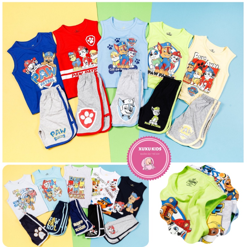 Bộ ba lỗ trẻ em, quần áo sát nách bé trai đội chó cứu hộ Pawpatrol chất liệu cotton cao cấp, mềm mịn size từ 10 đến 25kg