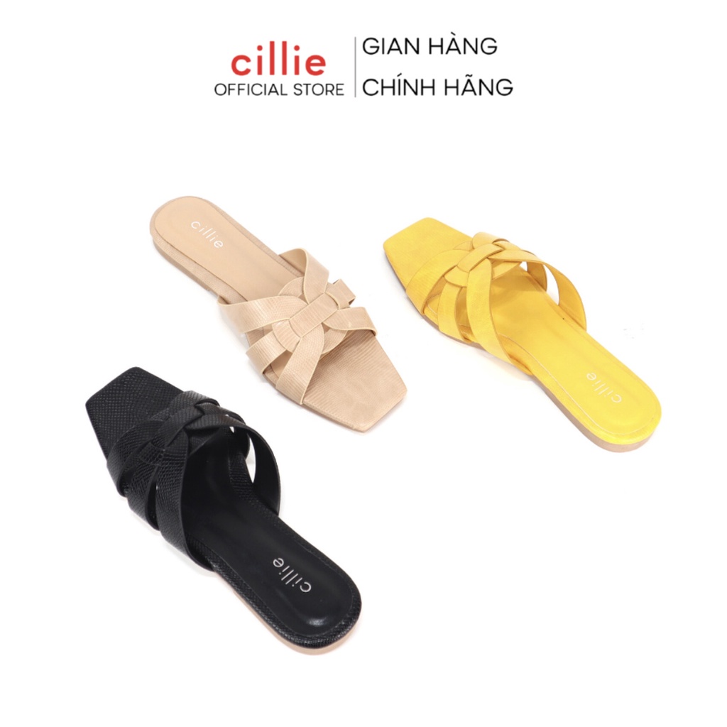 Dép nữ mũi vuông thời trang quai đan kiểu dáng đồng tiền mới lạ đế bệt đi làm đi chơi dạo phố Cillie 1182