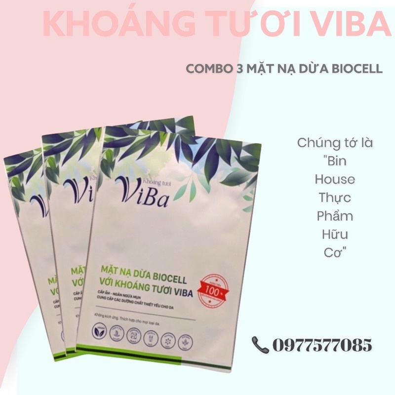 Combo 3 mặt nạ dừa Biocell Khoáng Tươi ViBa bổ sung lợi khuẩn, dưỡng ẩm, sáng da, ngừa lão hóa, giảm mụn, trẻ hóa