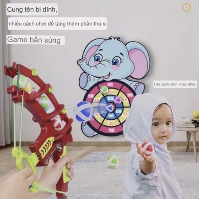 Bộ cung bắn bóng dính, bảng phi tiêu ném bóng gai hình thú đồ chơi trẻ em bằng nhựa cao cấp - TiNa’s House