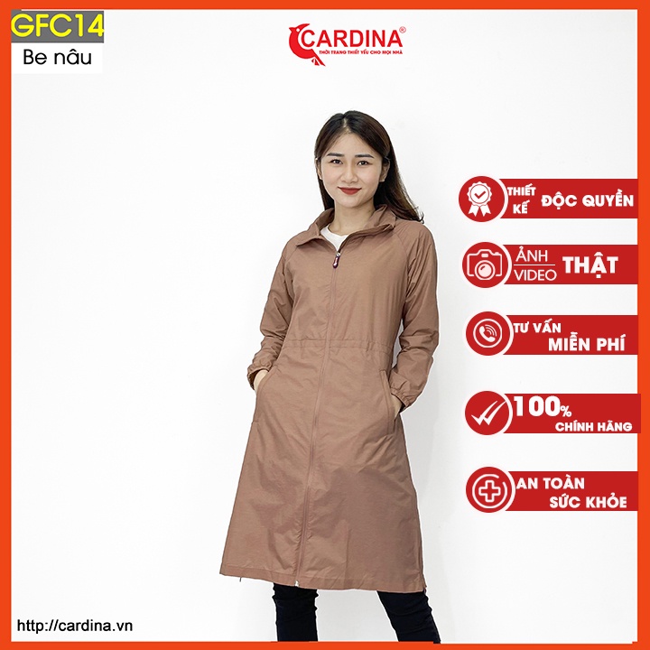 Áo gió nữ CARDINA chất gió xước 2 lớp lót lưới dáng choàng cao cấp cản gió chống thấm nước kèm đai thắt GFC.