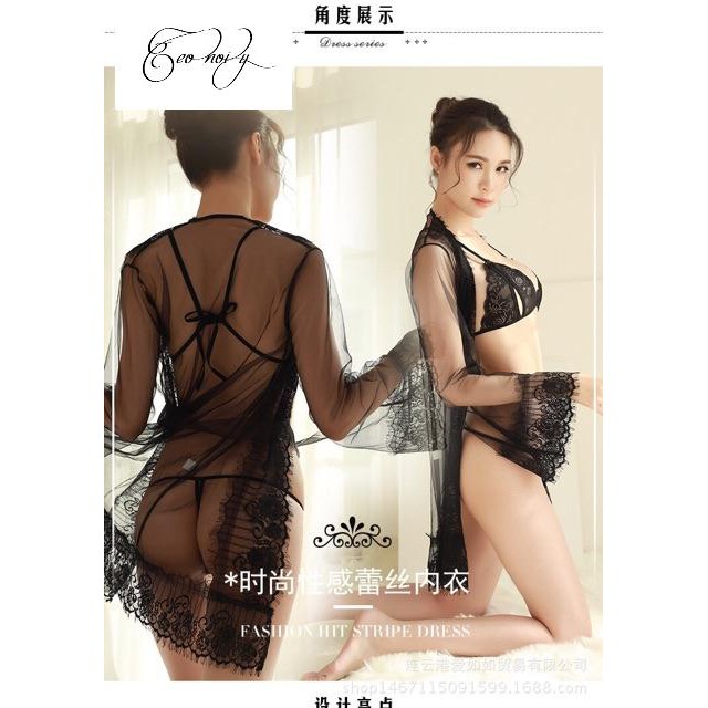 Set váy ngủ sexy 3 món có áo choàng+ áo lọt khe+ quần lọt khe | BigBuy360 - bigbuy360.vn