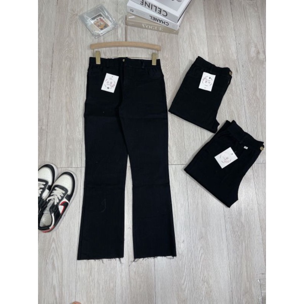 Quần bò ống vẩy loe cúc bụng cạp cao co dãn 4d siêu hách dángu