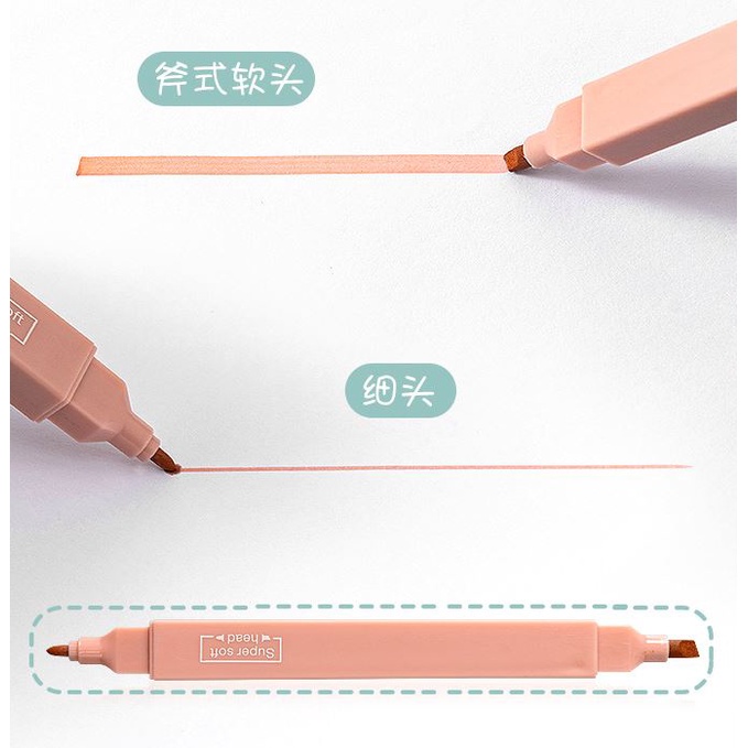 (Bán Buôn Sỉ) Set 6 bút lông Highlight vuông mầu pastel 2 đầu